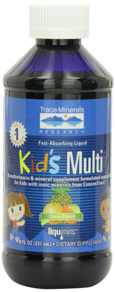 Trace Minerals Kids Multi-Vitamin/Mineral Supplement, Fast-Absorbing Liquid Formula, Citrus Punch, 8-Ounce Bottles