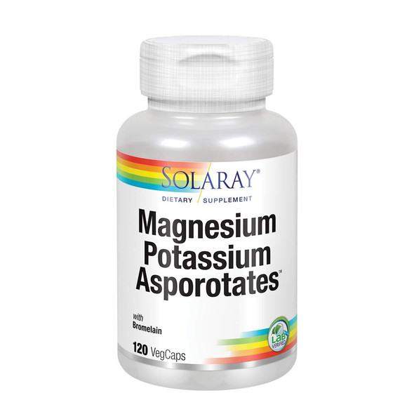 Solaray Magnesium and Potassium Asporotates w/Bromelain | Healthy Electrolyte, Muscle, Heart & Cellular Support | 60 Servings | 120 VegCaps