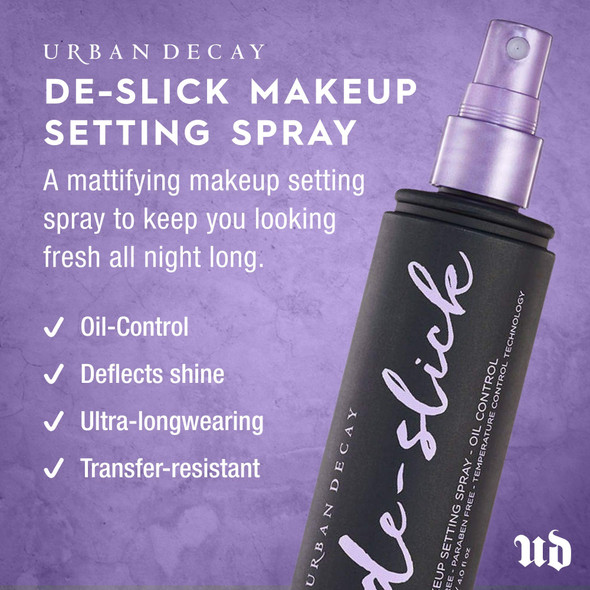 Urban Decay DeSlick Oil Control Matte Makeup Setting Spray  Travel Size  Controls Oil Blocks Shine  Locks Makeup in Place  OilFree Microfine Face Mist  1.0 fl oz