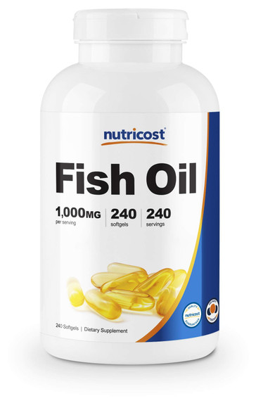 Nutricost Fish Oil Omega 3 1000mg (600mg of Omega-3), 240 Softgels - Non-GMO, Gluten Free
