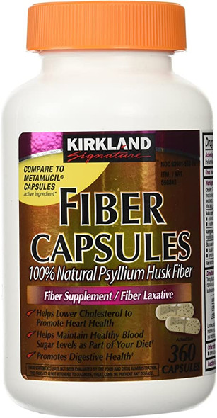 Fiber Capsules Kirkland Therapy for Regularity/Fiber Supplement 360 capsules  Compare to the Active Ingredient in Metamucil Capsules