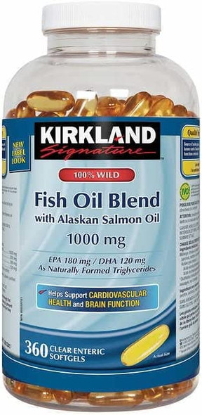 Kirkland Wild Fish Oil Blend with Alaskan Salmon Oil 1000mg 360 Softgels