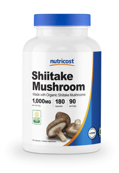 Nutricost Organic Shiitake Mushroom Capsules 1000mg, 90 Servings - Certified CCOF Organic, Vegetarian, Gluten Free, 500mg Per Capsule, 180 Capsules