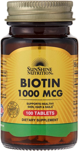 Sunshine Nutrition Biotin 1000 mcg 100 Tablets