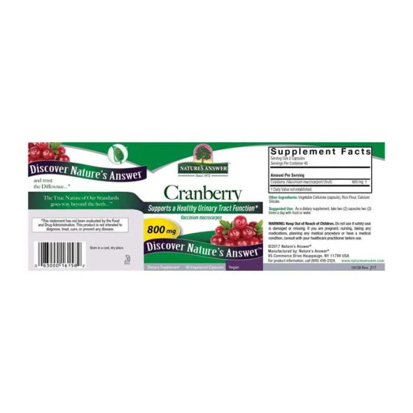 Natures Answer Cranberry 800 mg 90 Vegetable Capsules