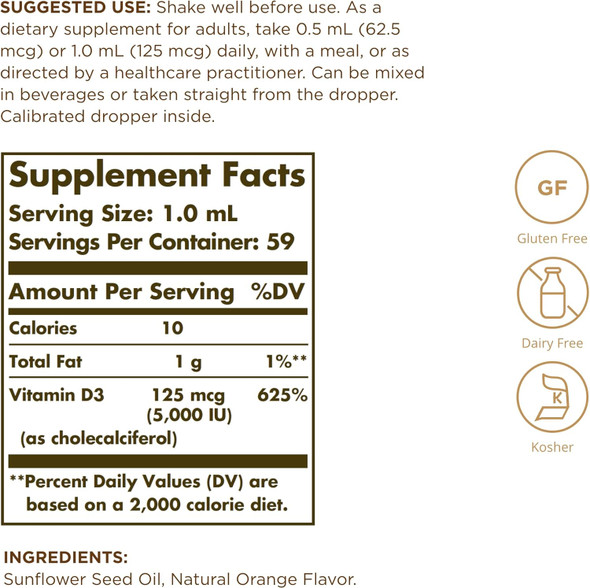 Solgar Liquid Vitamin D3 125 mcg (5,000 IU) - 2 fl oz