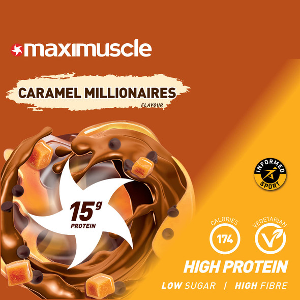 Maximuscle Protein Bars High Fibre Low Sugar Healthy Snacks with 15g of Protein  Under 175 Calories per Serving Caramel Millionaire 12 x 45g