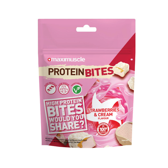 Maximuscle Protein Bites Vegetarian Whey Protein Snack for Muscle Maintenance and Growth Strawberry and Cream 110g  6 Pouches