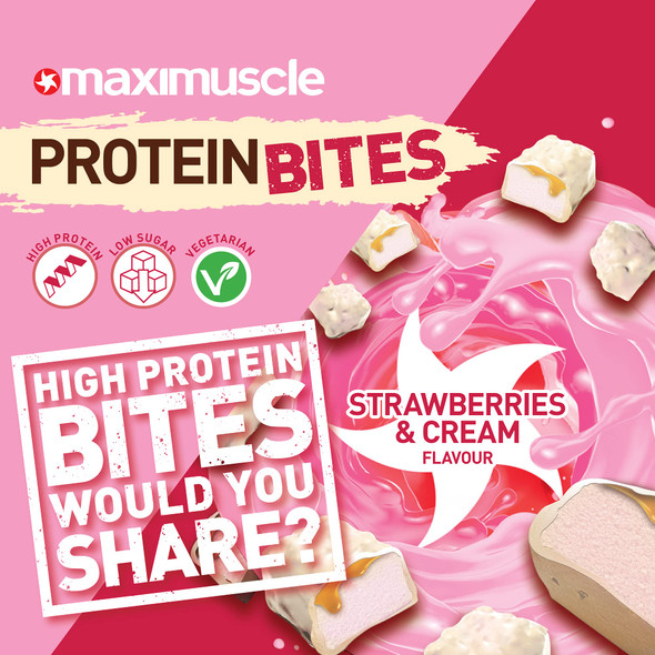 Maximuscle Protein Bites Vegetarian Whey Protein Snack for Muscle Maintenance and Growth Strawberry and Cream 110g  6 Pouches