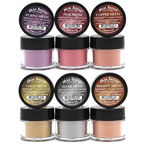 Mia Secret Metallic Nail Acrylic Powder set of 6