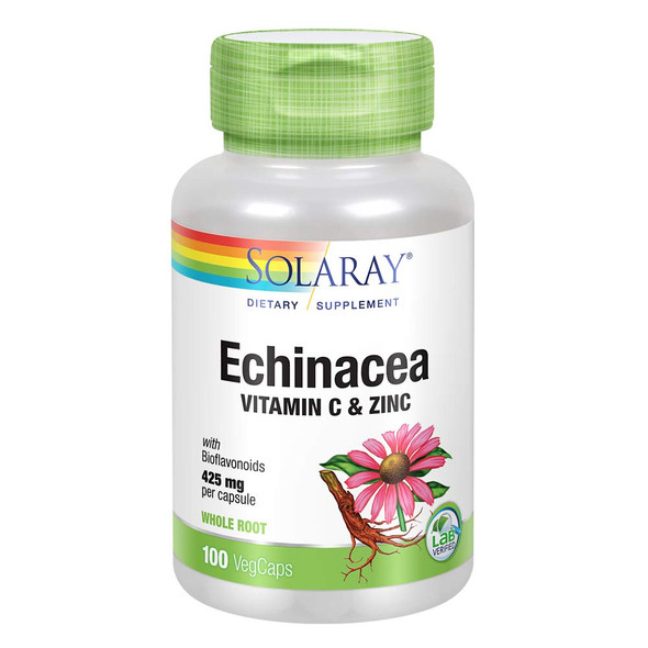 Solaray Echinacea Vitamin C & Zinc 425 mg | Plus Bioflavonoids | Healthy Immune System Support | 50 Serv | 100 VegCaps