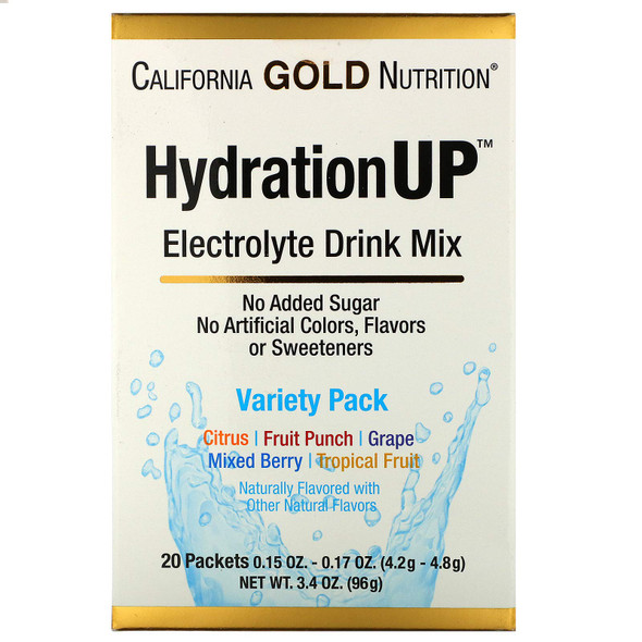 California Gold Nutrition HydrationUP, Electrolyte Drink Mix, Variety Pack, 20 Packets, 0.15 oz (4.2 g) Each