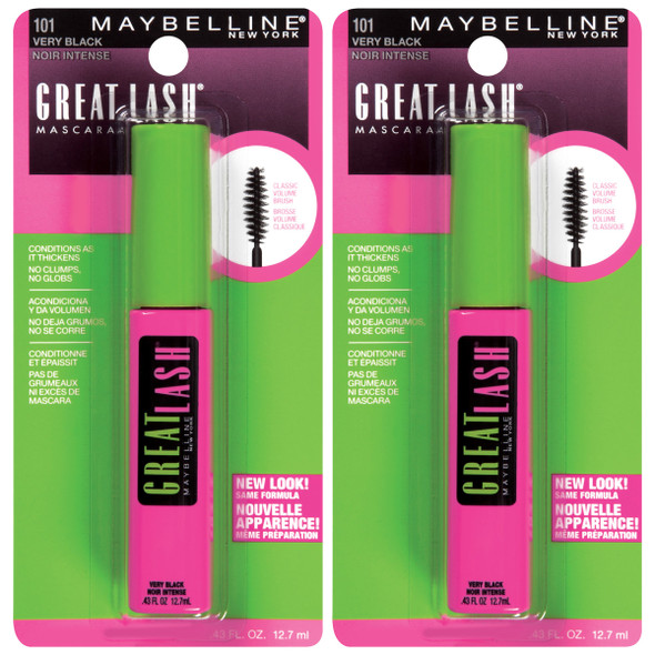 Maybelline New York Great Lash Washable Mascara Makeup Very Black 2 Count