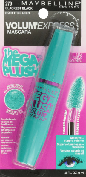 Maybelline New York Volume Express Mega Plush Washable Mascara Blackest Black 0.3 Fluid Ounce