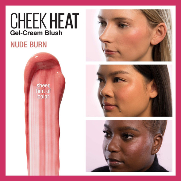Maybelline Cheek Heat GelCream Blush Makeup Lightweight Breathable Feel Sheer Flush Of Color NaturalLooking Dewy Finish OilFree Nude Burn 0.27 Fl Oz