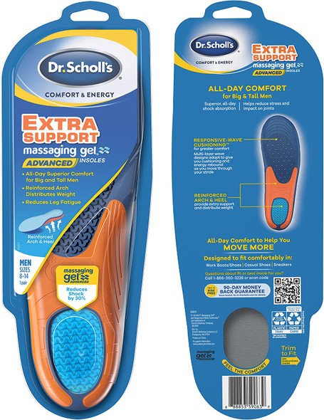 Dr. Scholls Extra Support Insoles Superior Shock Absorption and Reinforced Arch Support for Big  Tall Men to Reduce Muscle Fatigue So You Can Stay on Your Feet Longer for Mens 814