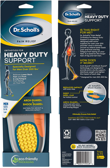 Dr. Scholls Heavy Duty Support Pain Relief Orthotics Designed for Men over 200lbs with Technology to Distribute Weight and Absorb Shock with Every Step for Mens 814