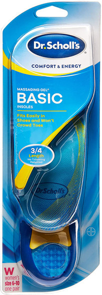 Dr. Scholls Massaging Gel BASIC Insoles Mens 812 Womens 610 // 3/4 Foot Length Fits Easily in Shoes