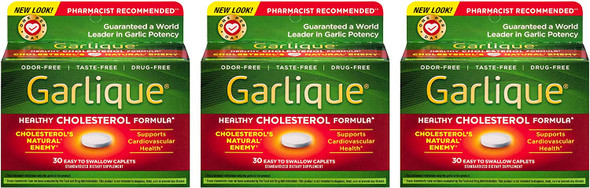Garlique Healthy Cholesterol Formula with 5000 mcg of Allicin 30 Enteric Coated Caplets 3 Pack