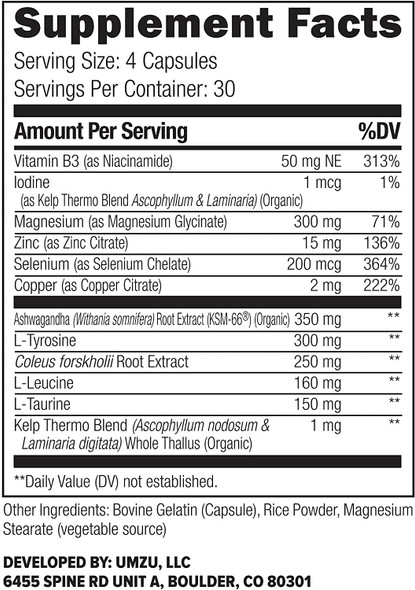 UMZU Thyrite  Advanced Thyroid Supplement to Support Healthy Thyroid Function with Magnesium Ashwagandha Zinc Copper Iodine  Selenium  30 Servings