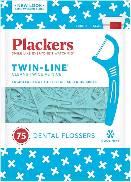Plackers Whitening Twin Line Floss Picks  75 ct  3 pk