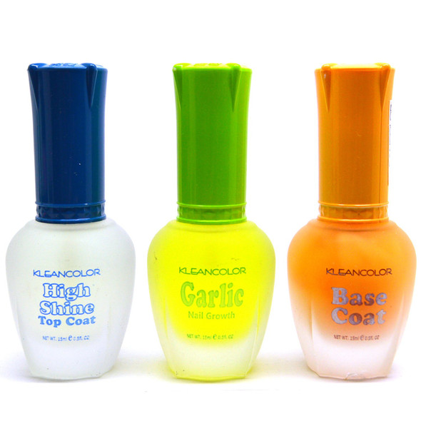3 Kleancolor Nail Polish Top Base Coat Garlic Growth Treatment Lacquer  FREE EARRING