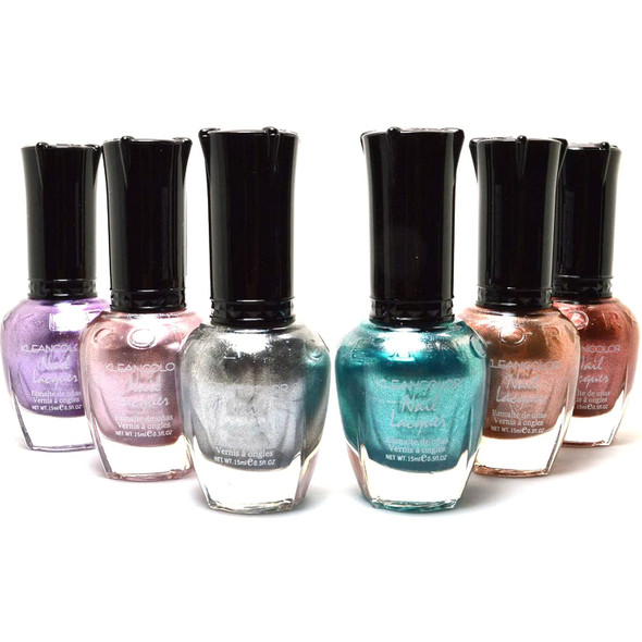 Kleancolor 6 Nail Polish Metallic Color Rose Lilac Silver Teal Penny Sand Lacquer Manicure KCNEWMT01  Free ZipBag