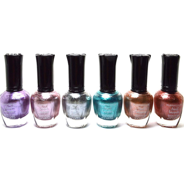 Kleancolor 6 Nail Polish Metallic Color Rose Lilac Silver Teal Penny Sand Lacquer Manicure KCNEWMT01  Free ZipBag