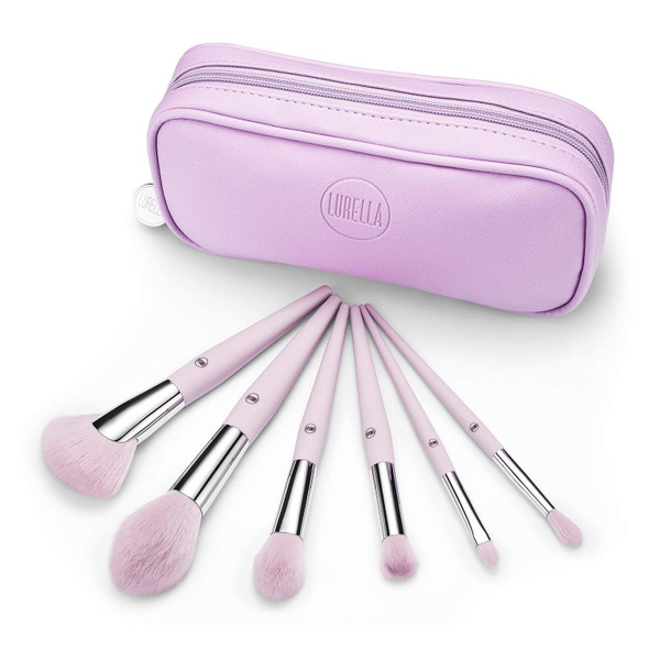 Lurella Cosmetics Sweet Dreams Brush Set Premium 6 Pcs Makeup Brushes Made With Soft Synthetic Bristles  Includes Travel Case For the Artist On The Go.