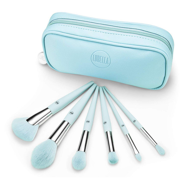 Lurella Cosmetics Moonlight Brush Set Premium 6 Pcs Makeup Brushes Made With Soft Synthetic Bristles  Includes Travel Case For the Artist On The Go.