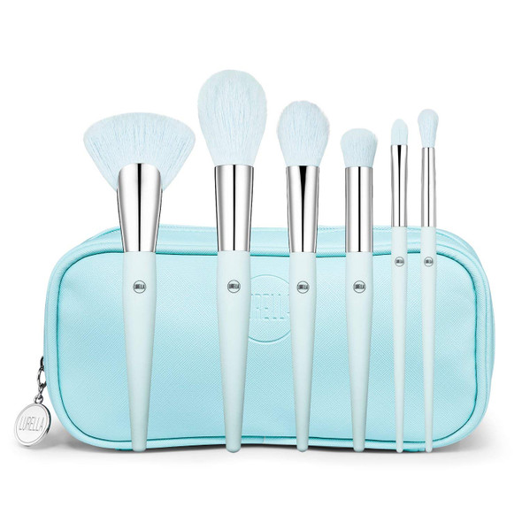 Lurella Cosmetics Moonlight Brush Set Premium 6 Pcs Makeup Brushes Made With Soft Synthetic Bristles  Includes Travel Case For the Artist On The Go.