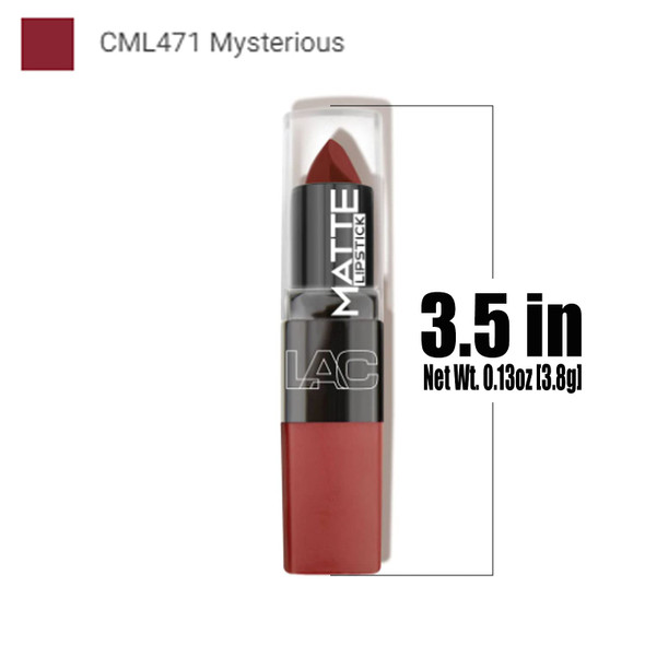 L.A. Colors 1 Matte Lipstick  CML471 Mysterious  Revolutionary Formula Lip Color Stick Paint  Free Zipper Bag