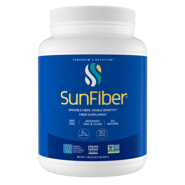Tomorrow's Nutrition Sunfiber Soluble Prebiotic Fiber Support for Digestive Wellness with Guar Fiber Low FODMAP Vegan 90 Servings