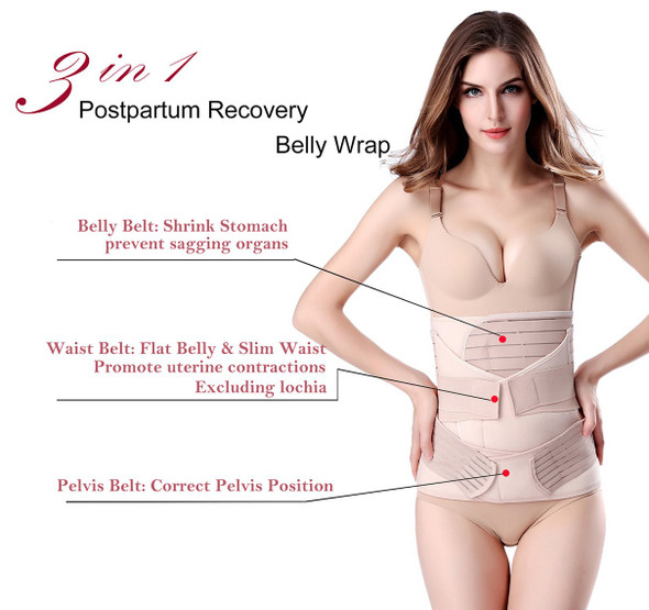 3 in 1 Postpartum Support Recovery Belly Wrap Waist/Pelvis Belt Body Shaper Postnatal Shapewear,Plus Size Beige