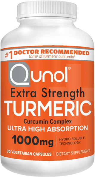 Turmeric Curcumin Capsules Qunol 1000mg Extra Strength Supplement Patented HydroSoluble Technology Alternative to Turmeric Curcumin with Black Pepper 30 Veggie Capsules