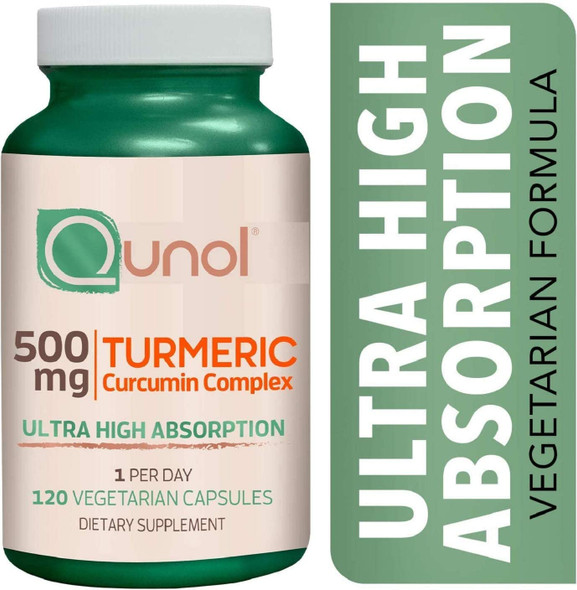 Turmeric Curcumin 500mg Vegetarian Capsules Qunol Ultra High Absorption Supports Healthy Inflammation Response Joint Support Dietary Supplement Extra Strength Formula 120 Count