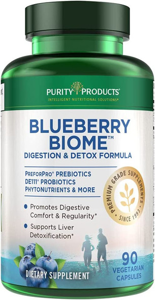 Blueberry Biome by Purity Products  Digestion  Detox Formula Promotes a Healthy MicroBiome  More  PreforPro Prebiotic DE111 Probiotic BroccoRaphanin  Antioxidant Fruit  Veggie Blend  90 Caps