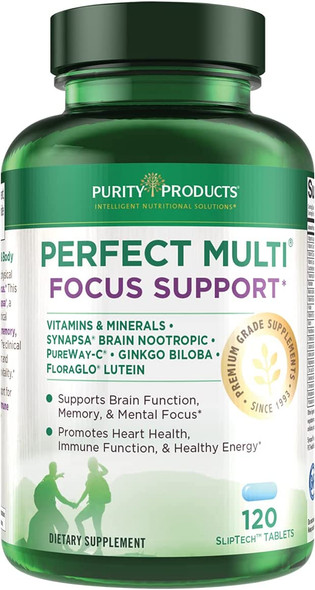 Perfect Multi Focus Formula  Purity Products  Brain Health Memory Focus  Cognitive Function Supporting Nootropic Multivitamin  Essential Vitamins Minerals  Botanicals w/ Synapsa  120 Tablets