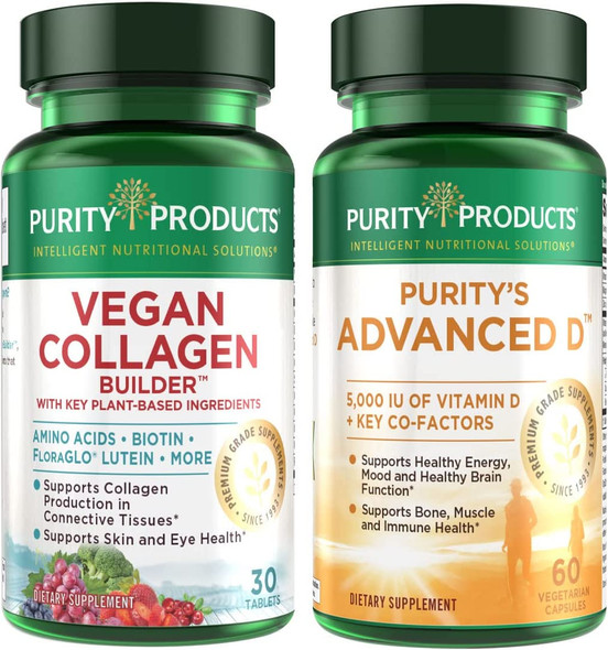 Vegan Collagen Builder  Dr. Cannells Advanced D Bundle  Purity Products  Organic Fruits  Vegetables Vitamin D3 K2 Menaquinone MK7 MK4 Vitamin C Lutein Biotin  30 Servings