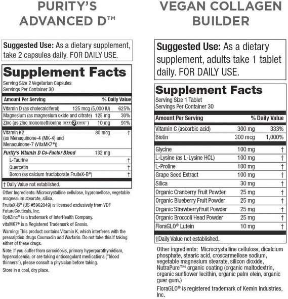 Vegan Collagen Builder  Dr. Cannells Advanced D Bundle  Purity Products  Organic Fruits  Vegetables Vitamin D3 K2 Menaquinone MK7 MK4 Vitamin C Lutein Biotin  30 Servings