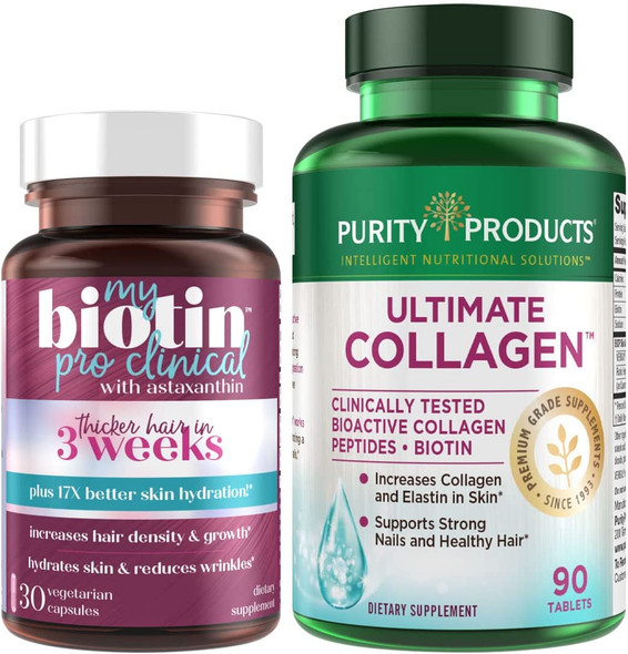 Bundle  MyBiotin ProClinical  Ultimate Collagen by Purity Products  MyBiotin ProClinical Biotin MB40X Matrix Astaxanthin  Ultimate Collagen Formula Collagen Peptides Biotin  More