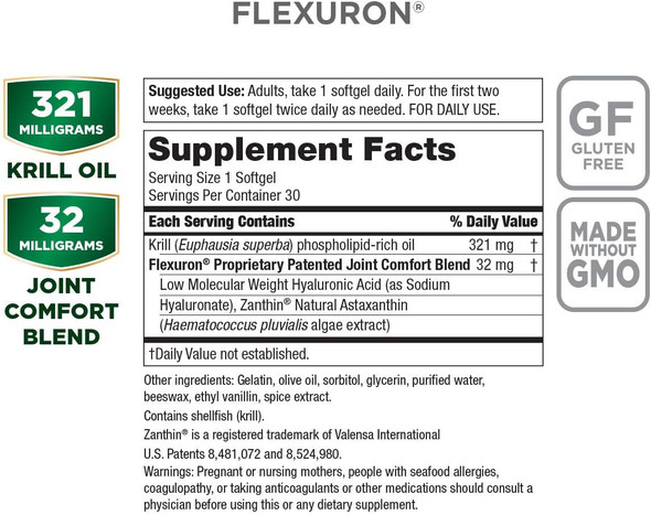 Flexuron Joint Formula by Purity Products  3X Better Than Glucosamine and Chondroitin  Starts Working in just 7 Days  Krill Oil Low Molecular Weight Hyaluronic Acid Astaxanthin  30 Count 1