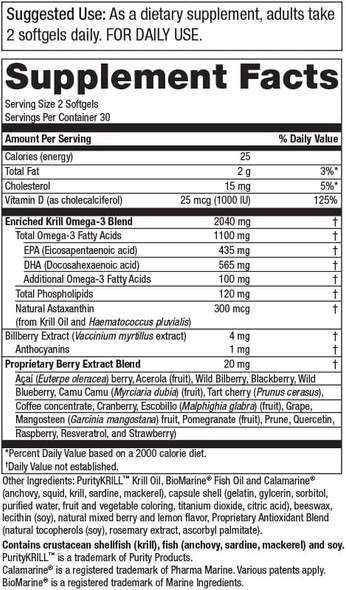 Krill Omega3 Super Formula  Berries  KrillBerry from Purity Products 60 soft gels