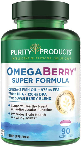 OmegaBerry Fish Oil with Vitamin D3  Organic Acai Super Formula  1875 mg of Super Concentrated Molecularly Distilled Ultra Pure Omega3s 975mg EPA  750mg DHA  90 Softgels  Purity Products