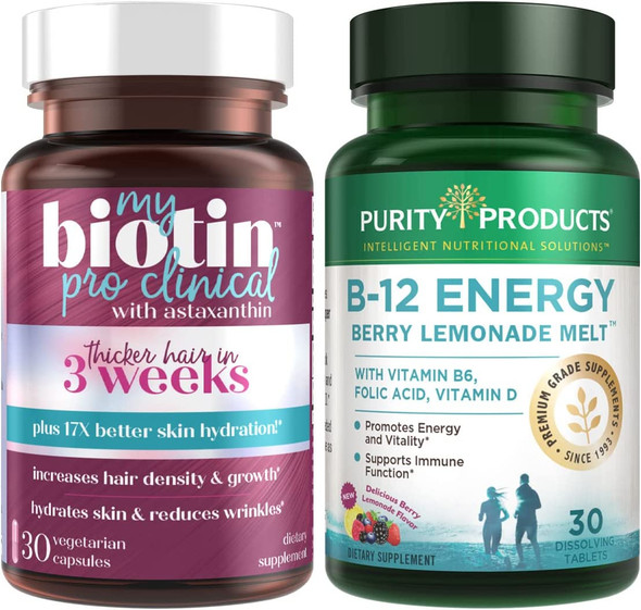 Bundle  MyBiotin ProClinical  B12 Energy Melt by Purity Products  MyBiotin ProClinical Biotin Patented MB40X Astaxanthin  B12 Berry Melt Methylcobalamin B12  B6  D3  More