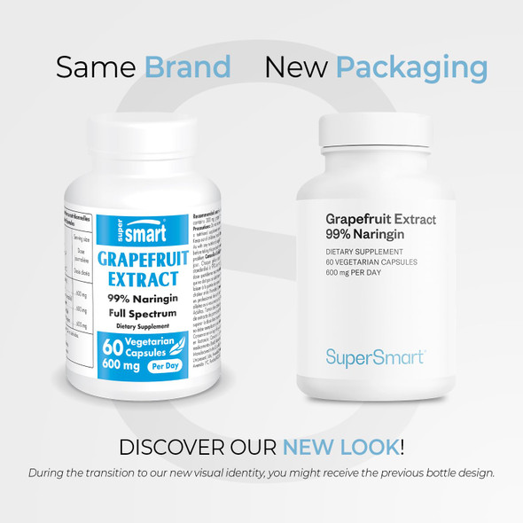 Supersmart  Grapefruit Extract 600 mg Per Day  Standardized to 99  Naringin  Weight Loss Pills  Immune System Booster  Antioxidant Supplement  NonGMO  Gluten Free  60 Vegetarian Capsules