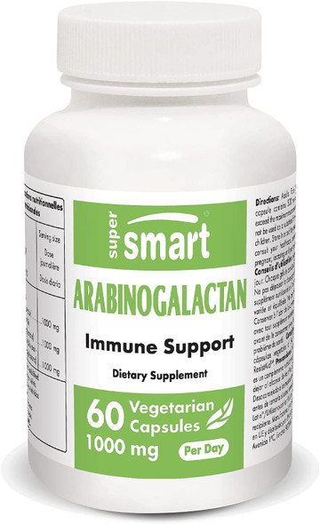 Supersmart  Arabinogalactan 1000 mg Per Day ResistAid   Larix Occidentalis Standardised to 85 Arabinogalactan  Stimulates Immune Defenses  NonGMO  Gluten Free  60 Vegetarian Capsules