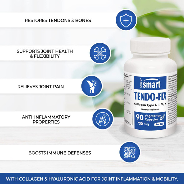 Supersmart  TendoFix 750 mg Per Day  Increases Joint Mobility  Reduces Inflammation with Collagen  NonGMO  Gluten Free  90 Vegetarian Capsules