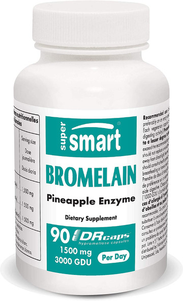 Supersmart  Bromelain 1500 mg 3000 GDU Per Day  Enzymes Extracted from Pineapple Roots  Anti Inflammatory Supplement  Digestive System Booster  NonGMO  Gluten Free  90 DR Capsules