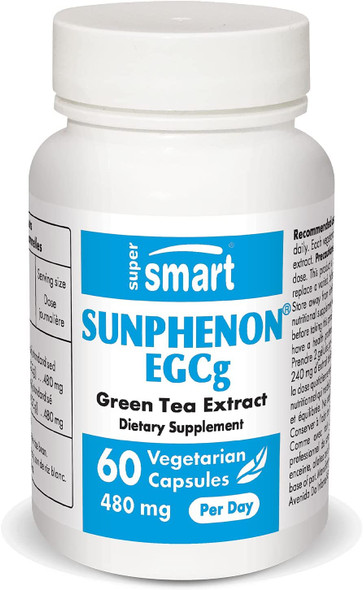 Supersmart  Sunphenon  EGCg 480 mg Per Day  Extract of Green Tea  20 Times Stronger Than Vitamin E  Antioxidant  Brain Supplement  NonGMO  Gluten Free  60 Vegetarian Capsules